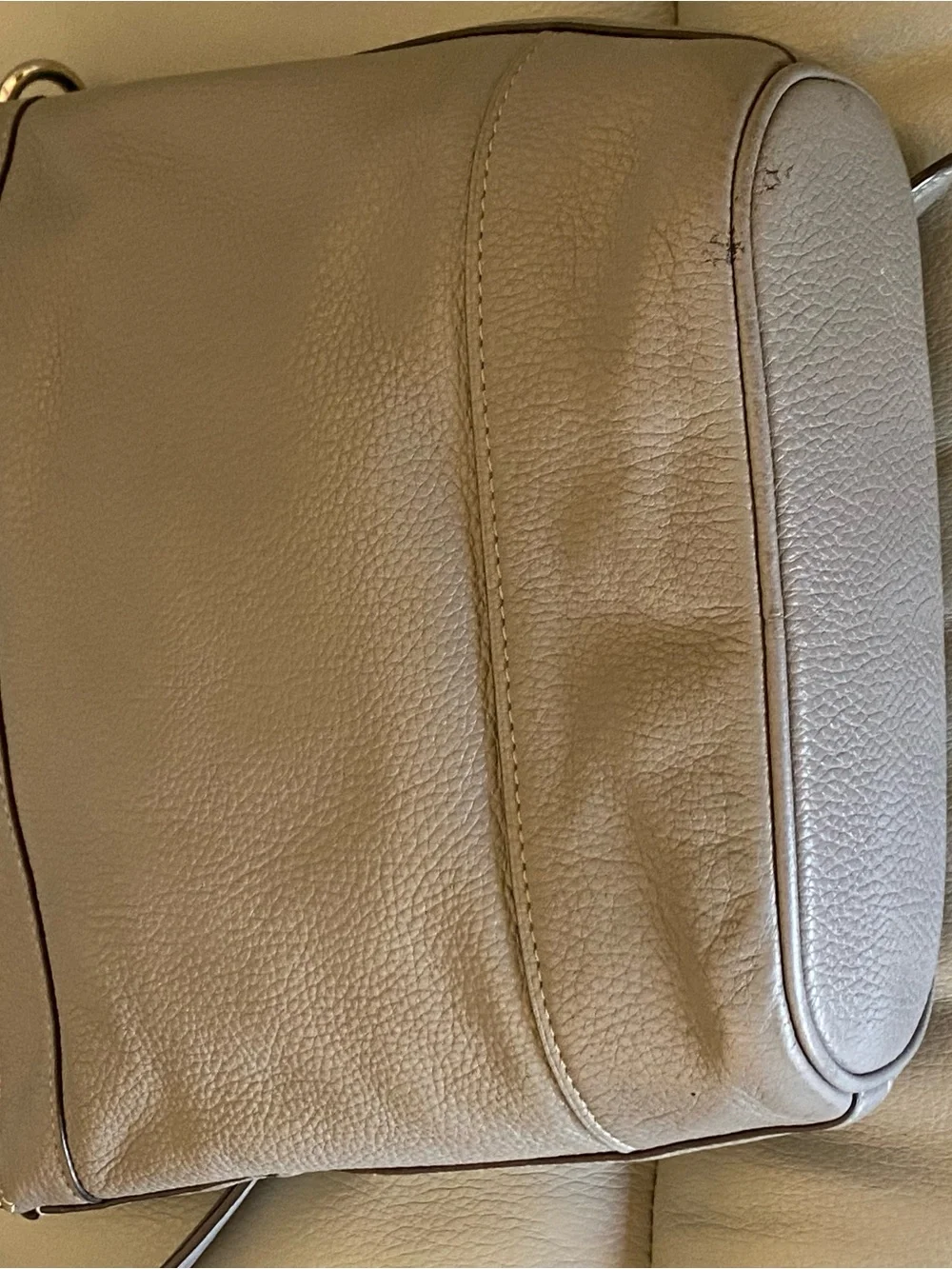 Coach Pebble Leather Crossbody Bag in Gray with Chain-Accent Strap